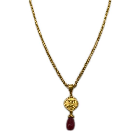 CHANEL Jewelry - CHANEL Coco Mark Long Necklace, Resin, Gold, Red, GP, Women's